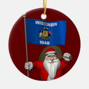 Weihnachtsmann mit Fahne von Wisconsin Keramikornament