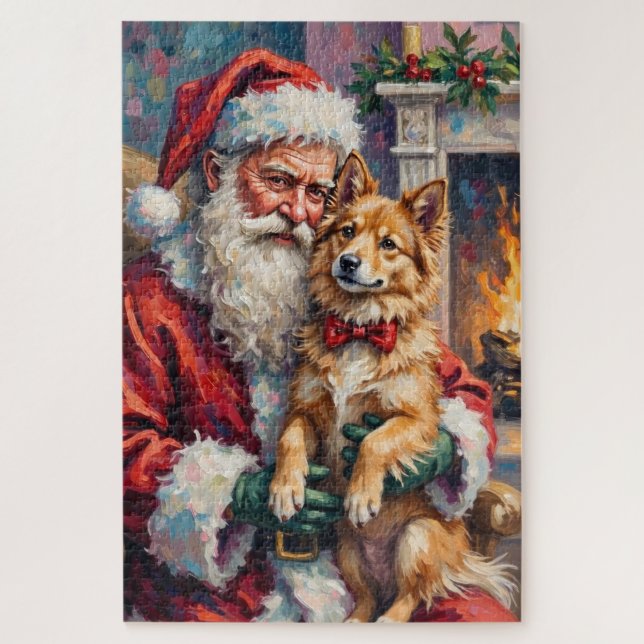 Weihnachtsmann mit finnischer Lapphund-Weihnachtsk (Vertikal)