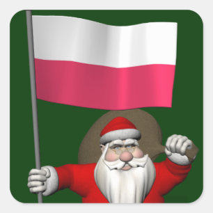 Weihnachtsmann mit Flagge von Polen Quadratischer Aufkleber