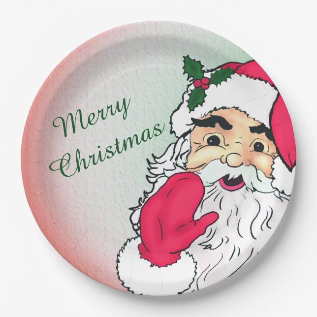 Weihnachtsmann mit fröhlichem Weihnachtstext Pappteller (Vorderseite)