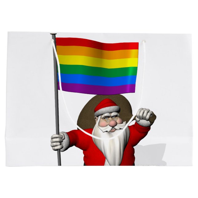 Weihnachtsmann mit Gay Pride-Regenbogen-Flagge Große Geschenktüte (Rückseite)