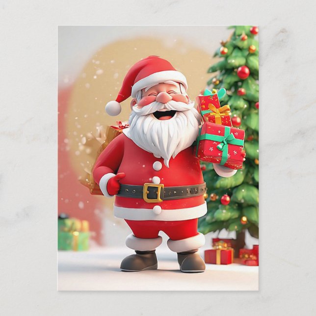 Weihnachtsmann mit Geschenk Postkarte (Vorderseite)