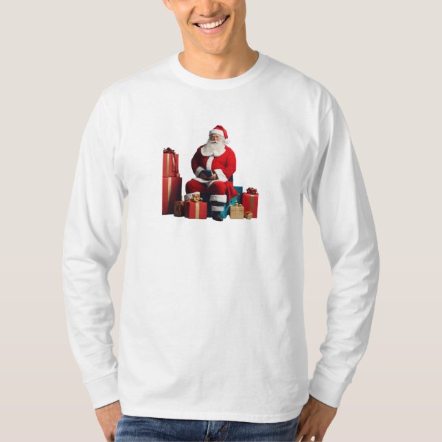 Weihnachtsmann mit Geschenken Basic Long Sleeve T  T-Shirt (Vorderseite)