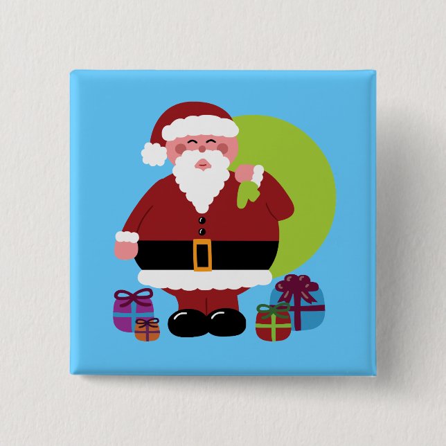Weihnachtsmann mit Geschenken Button (Vorderseite)