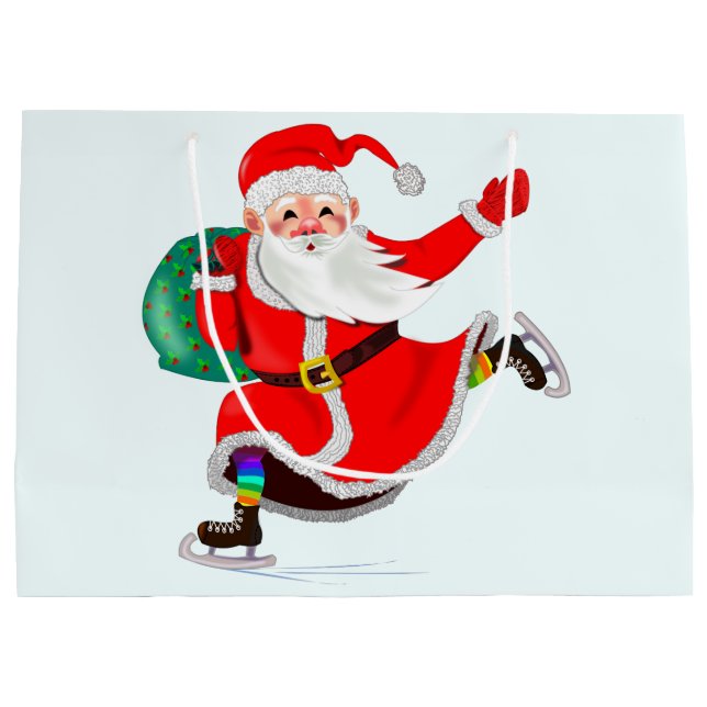 Weihnachtsmann mit Geschenken Frohe Weihnachtsgesc Große Geschenktüte (Rückseite)