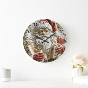 Weihnachtsmann mit Geschenken für ein frohes Weihn Große Wanduhr