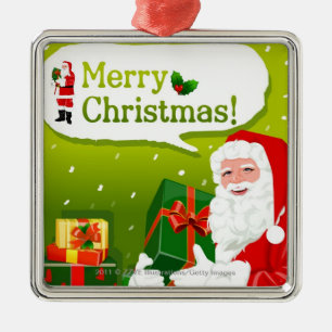 Weihnachtsmann mit Geschenken Silbernes Ornament