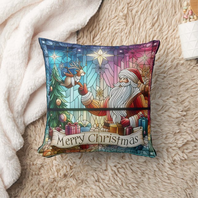 Weihnachtsmann mit Geschenken und Rentieren Kissen (Decke)