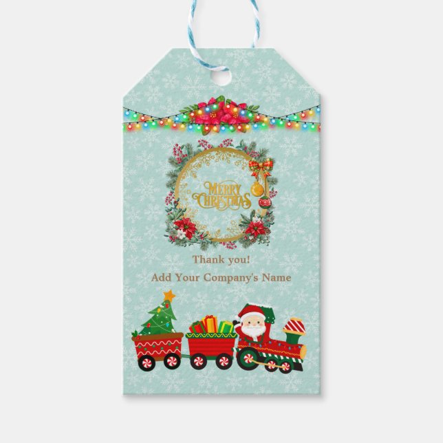 Weihnachtsmann mit Geschenken und Weihnachtsbaum Geschenkanhänger (Vorderseite)