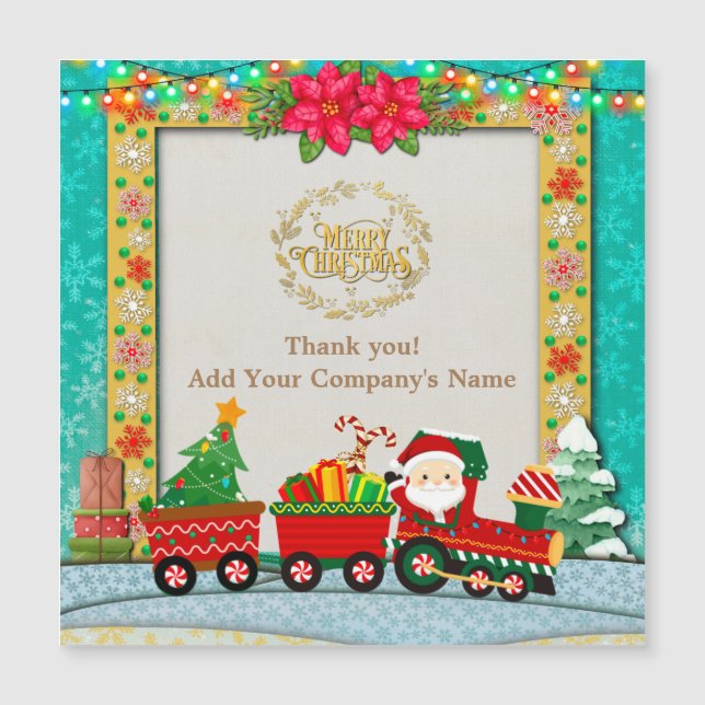 Weihnachtsmann mit Geschenken und Weihnachtsbaum Magnetkarte (Vorderseite)