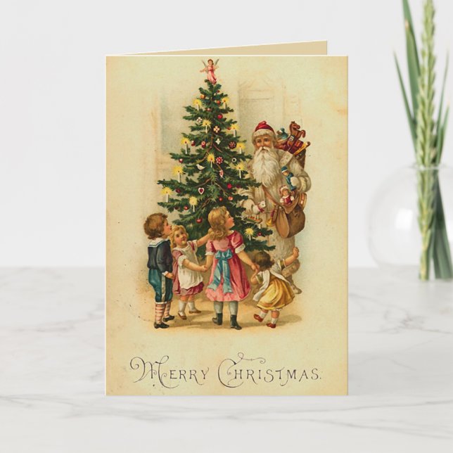 Weihnachtsmann mit Geschenken - Weihnachtsgrüße Feiertagskarte (Vorderseite)
