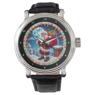 Weihnachtsmann mit Geschenken Winterlandschaft Armbanduhr
