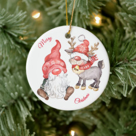 Weihnachtsmann mit Gnome Keramik Ornament