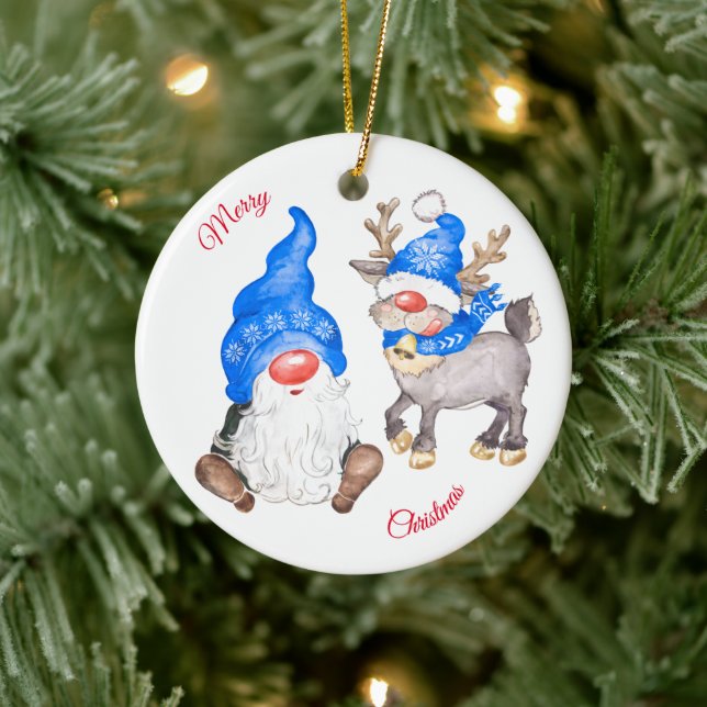 Weihnachtsmann mit Gnome Keramik Ornament (Baum)