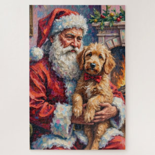 Weihnachtsmann mit Goldendoodle Weihnachtskunst