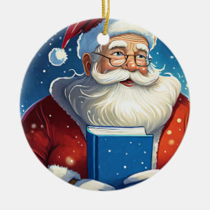 Weihnachtsmann mit großem Buch Weihnachten Keramik Ornament