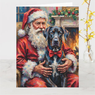 Weihnachtsmann mit großer deutscher Dogge - Weihna Karte