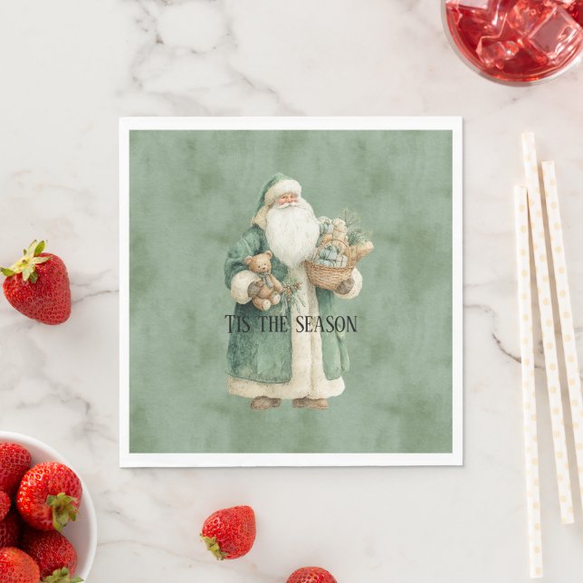 Weihnachtsmann mit grünem Mantel Weihnachtsgeschen Serviette (Beispiel)