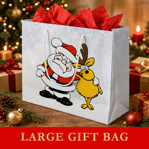 Weihnachtsmann mit Hirsch Cartoon große Geschenkta Geschenktüte