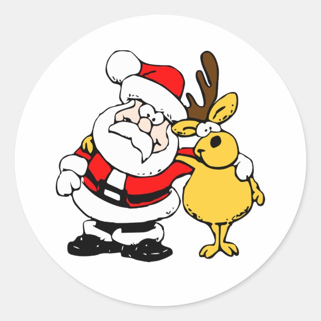 Weihnachtsmann mit Hirschklassiker runder Aufklebe Aufkleber (Vorderseite)