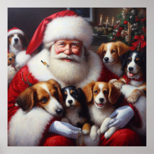 Weihnachtsmann mit Hunden 2 Poster