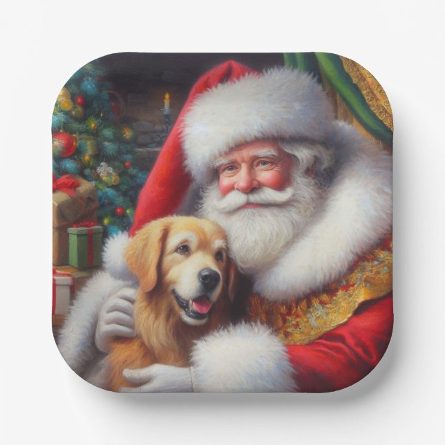 Weihnachtsmann mit Hunden 3 Pappteller (Vorderseite)