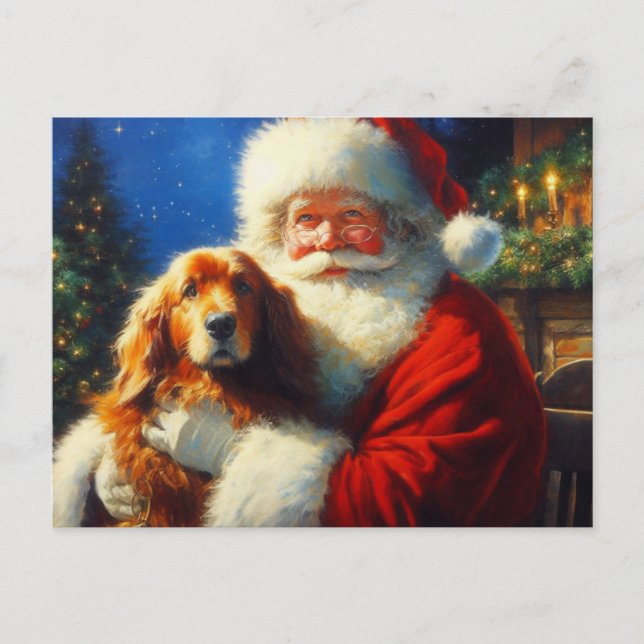Weihnachtsmann mit Hunden 4 Feiertagspostkarte (Vorderseite)