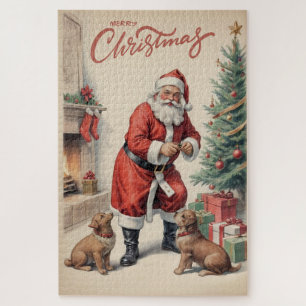Weihnachtsmann mit Hunden Frohe Weihnachten Vintag