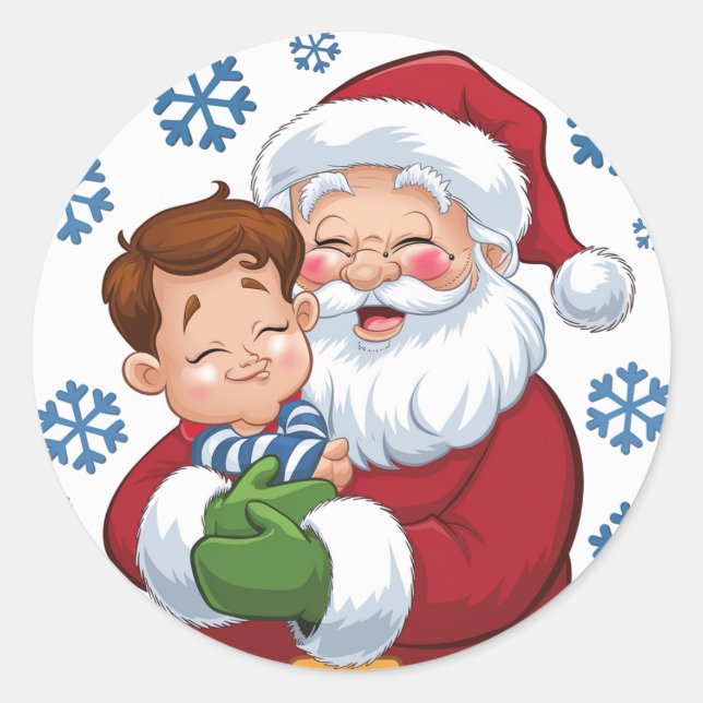 Weihnachtsmann mit Junge auf dem Schoß Weihnachten Runder Aufkleber (Vorderseite)