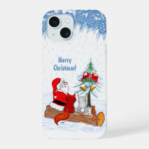 Weihnachtsmann mit Kaninchen Fuchs und Eichhörnche iPhone 15 Hülle