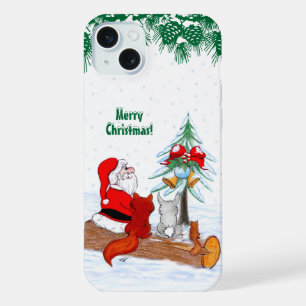 Weihnachtsmann mit Kaninchen Fuchs und Eichhörnche iPhone 15 Plus Hülle