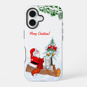 Weihnachtsmann mit Kaninchen Fuchs und Eichhörnche iPhone 16 Hülle