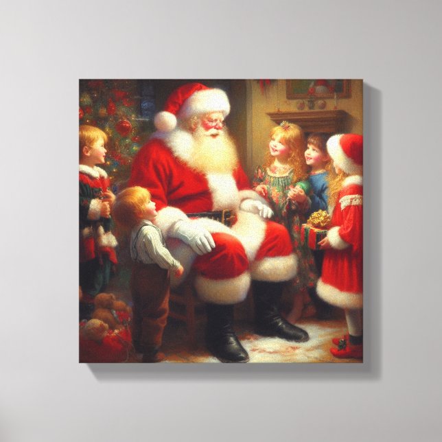 Weihnachtsmann mit Kindern 3 Leinwanddruck (Vorderseite)