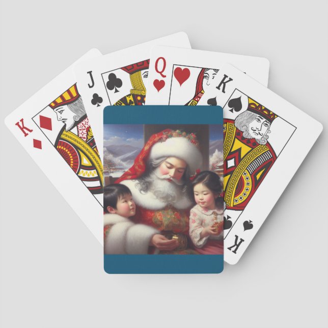 Weihnachtsmann mit Kindern 5 Spielkarten (Rückseite)
