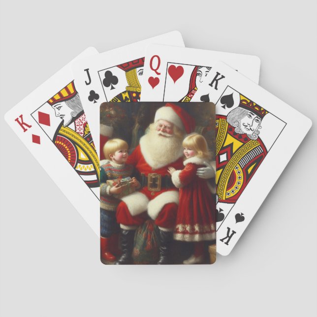Weihnachtsmann mit Kindern 6 Spielkarten (Rückseite)