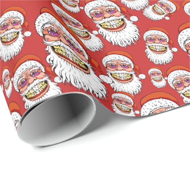 Weihnachtsmann mit Lächeln der frohen Weihnachten Geschenkpapier (Rolleneckpunkt)