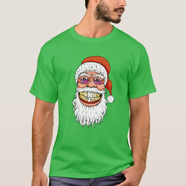 Weihnachtsmann mit Lächeln der frohen Weihnachten T-Shirt (Vorderseite)