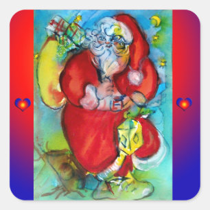 WEIHNACHTSMANN MIT LATERNE IN DER WEIHNACHTSNACHT QUADRATISCHER AUFKLEBER