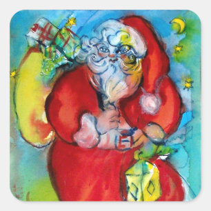 WEIHNACHTSMANN MIT LATERNE IN DER WEIHNACHTSNACHT QUADRATISCHER AUFKLEBER