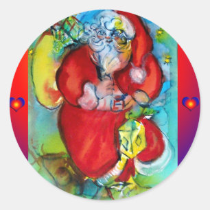WEIHNACHTSMANN MIT LATERNE IN DER WEIHNACHTSNACHT RUNDER AUFKLEBER