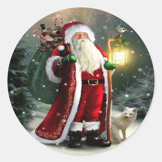 Weihnachtsmann mit Laternenaufkleber Runder Aufkleber (Vorderseite)