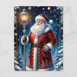 Weihnachtsmann mit leuchtender Laterne Weihnachten Postkarte