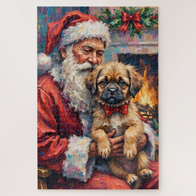 Weihnachtsmann mit Lhasa Apso Weihnachtskunst (Vertikal)