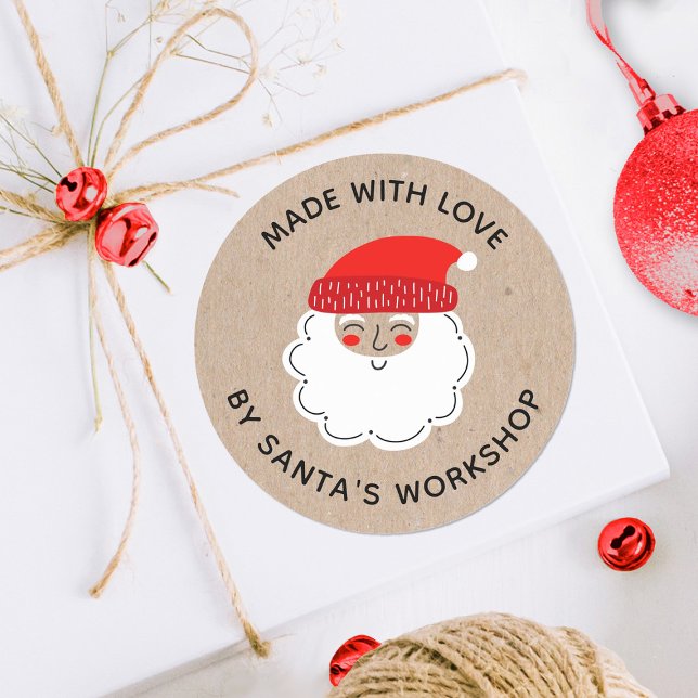 Weihnachtsmann mit Liebe Sonderlieferung Runder Aufkleber (A cute Santa's workshop sticker for decorating your Christmas packages)
