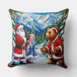 Weihnachtsmann mit Mädchen und Bären Kissen