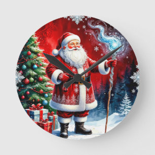 Weihnachtsmann mit magischem Stab Runde Wanduhr