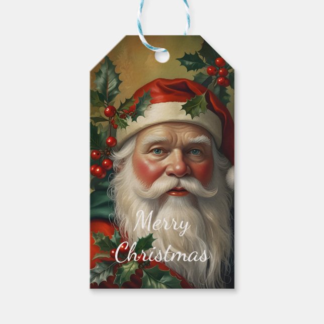 Weihnachtsmann mit Mistelzweig Geschenkanhänger (Vorderseite)