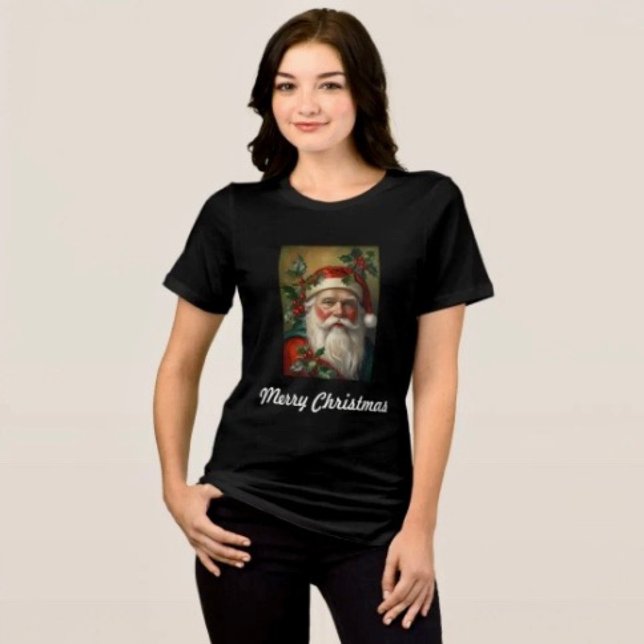 Weihnachtsmann mit Mistelzweig Tri-Blend Shirt (Comfy tri-blend women’s tee feminine fit, scoop neck, short sleeves, relaxed fit.  
)