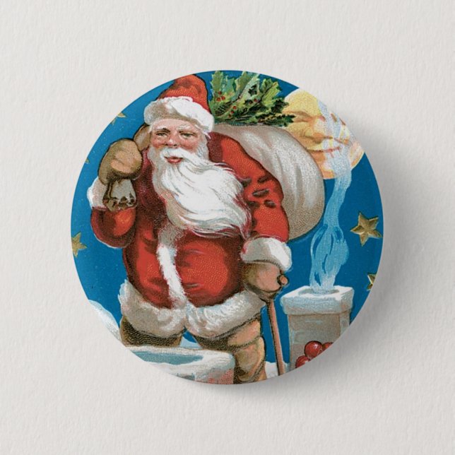 Weihnachtsmann mit Mond Button (Vorderseite)