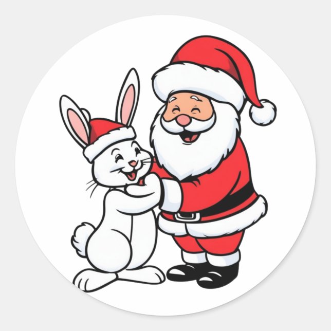 Weihnachtsmann mit niedlichem Kaninchen Runder Aufkleber (Vorderseite)